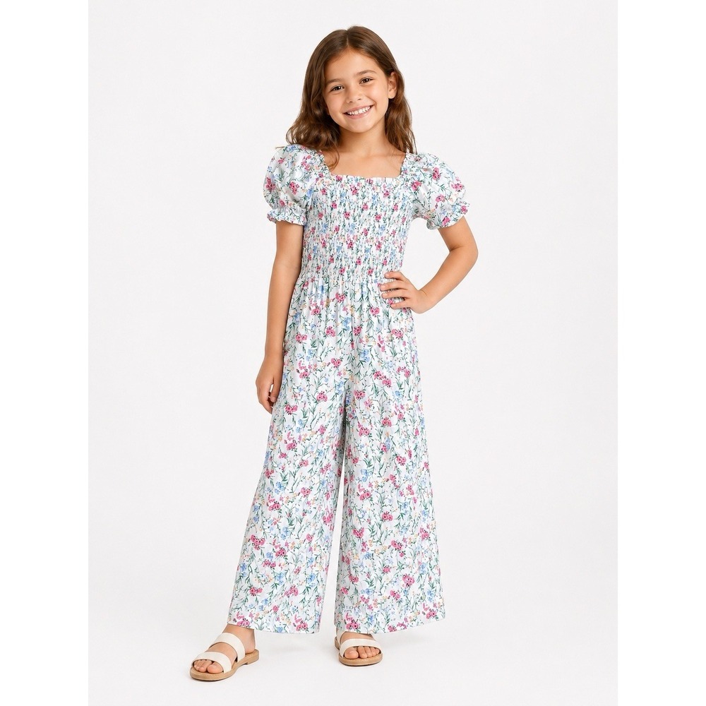 Janie and Jack Girls Size 7 Smocked Floral Jumpsuit Garden Party